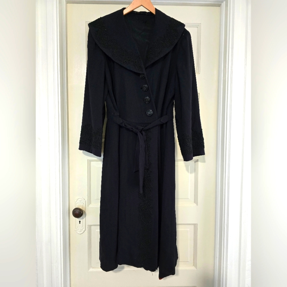 Vintage Elegant Navy/black Long Coat with Belt